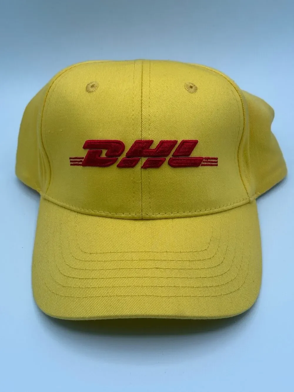 DHL Yellow Adjustable Baseball Cap Hat Red Embroidered Logo 100% Cotton